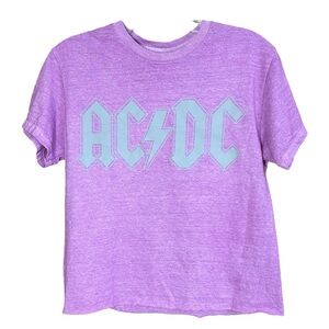 AC/DC Rock Band Concert T-Shirt Top SweetwearPurple‎ Grey Cropped S 100% Cotton